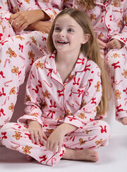 Kids' gingerbread & candy cane fleece pyjamas in a bag